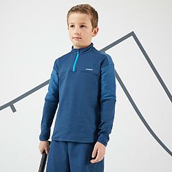 ARTENGO Chlapčenské tenisové termotričko s dlhým rukávom 1/2 zips tyrkysové modrá 5-6 r (113-122 cm)
