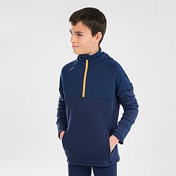 Detské hrejivé bežecké tričko Kiprun Warm+ 500 s dlhým rukávom tmavomodro-oranžové modrá 14-15 r (161-172 cm)
