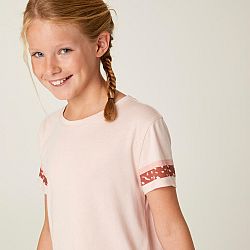 DOMYOS Dievčenské tričko na cvičenie 320 bavlnené ružové 7-8 r (123-130 cm)