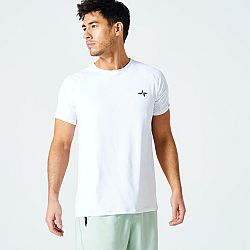 DOMYOS Pánske tričko 120 na fitnes priedušné s okrúhlym výstrihom biele XL