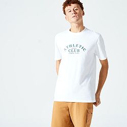 DOMYOS Pánske tričko 500 Essentials na fitness biele s potlačou biela 4XL