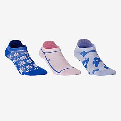 DOMYOS Ponožky na fitnes a kardio členkové 3 páry modro-ružové s potlačou 39-42