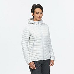 FORCLAZ Dámska páperová bunda Trek 100 na horskú turistiku do -5 °C svetlo sivá šedá XL
