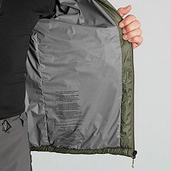 FORCLAZ Pánska prešívaná bunda MT100 na horskú turistiku s kapucňou do -5 °C khaki 2XL