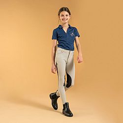 FOUGANZA Detské jazdecké nohavice - rajtky s kolennými nášivkami z ľahkej sieťoviny 500 béžové 10 rokov