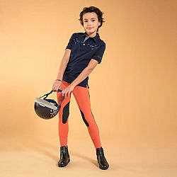 FOUGANZA Detské jazdecké nohavice s kolennými nášivkami 500 Mesh terracotta oranžová 12 rokov