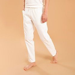 KIMJALY Pánske plátenné nohavice na jemnú jogu ľan bavlna biele M