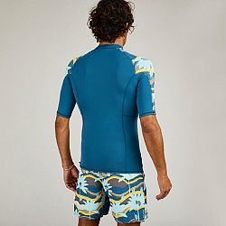 OLAIAN Pánske tričko 500 Palmeraie s UV ochranou krátky rukáv na surfovanie modré tyrkysová XS