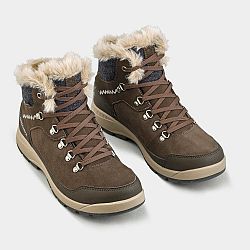 QUECHUA Dámska kožená hrejivá a nepremokavá polovysoká obuv SH900 na zimnú turistiku hnedá 37