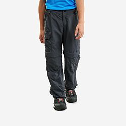 QUECHUA Detské turistické nohavice MH500 odopínateľné pre 7 až 15 rokov čierne šedá 14-15 r (161-172 cm)