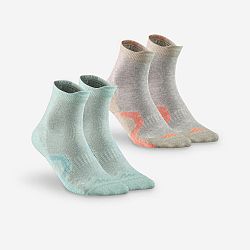 QUECHUA Detské vysoké turistické ponožky Crossocks mentolové zelené/béžové 2 páry zelená 35-38