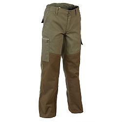 SOLOGNAC Detské nohavice Renfort - 100 zosilnené zeleno-hnedé khaki 8 rokov