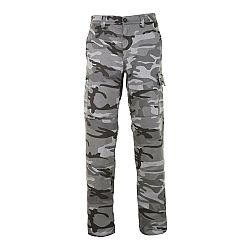 SOLOGNAC Odolné kapsáčové nohavice Steppe 300 maskáčové Woodland čierne šedá M