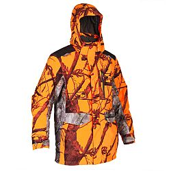 SOLOGNAC Poľovnícka hrejivá nepremokavá bunda 500 maskovacia reflexná 500 oranžová S