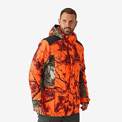 SOLOGNAC Poľovnícka hrejivá nepremokavá bunda na postriežku 500 3v1 Treemetic fluo oranžová XL