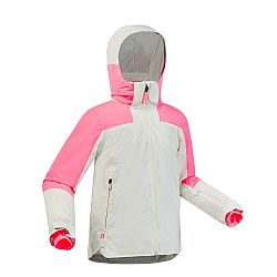 WEDZE Detská lyžiarska hrejivá a nepremokavá bunda 900 bielo-ružová béžová 12 ROKOV