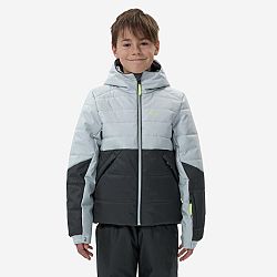 WEDZE Detská lyžiarska prešívaná bunda 180 Warm veľmi hrejivá a nepremokavá čierno-sivá šedá 10 rokov