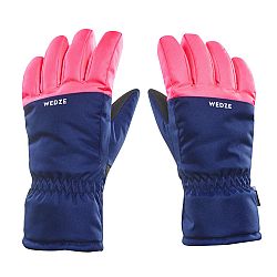 WEDZE Detské hrejivé a nepremokavé lyžiarske rukavice 100 modro-ružové fluorescenčné ružová 12 rokov