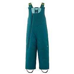 WEDZE Detské hrejivé lyžiarske náprsenkové nohavice 500 Warm zelené tyrkysová 18 m (76-81 cm)